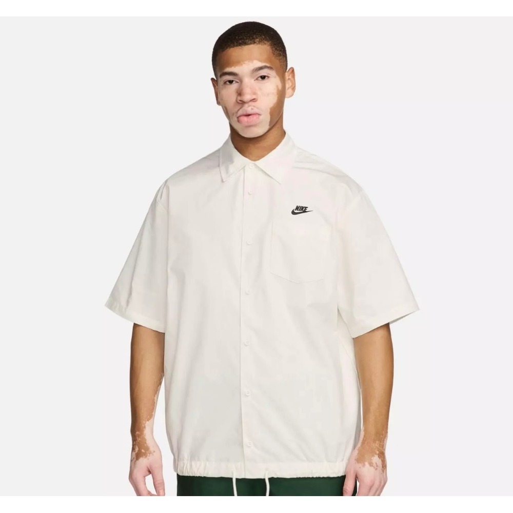 Nike Club Oxford Button Down Short-Sleeve Shirt Menswear‎ Cream Size Large